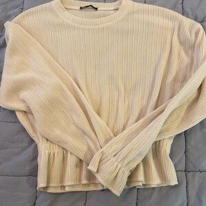 Zara Cream Color M Ribbed Elastic Waist Peplum Hem Sweater Small